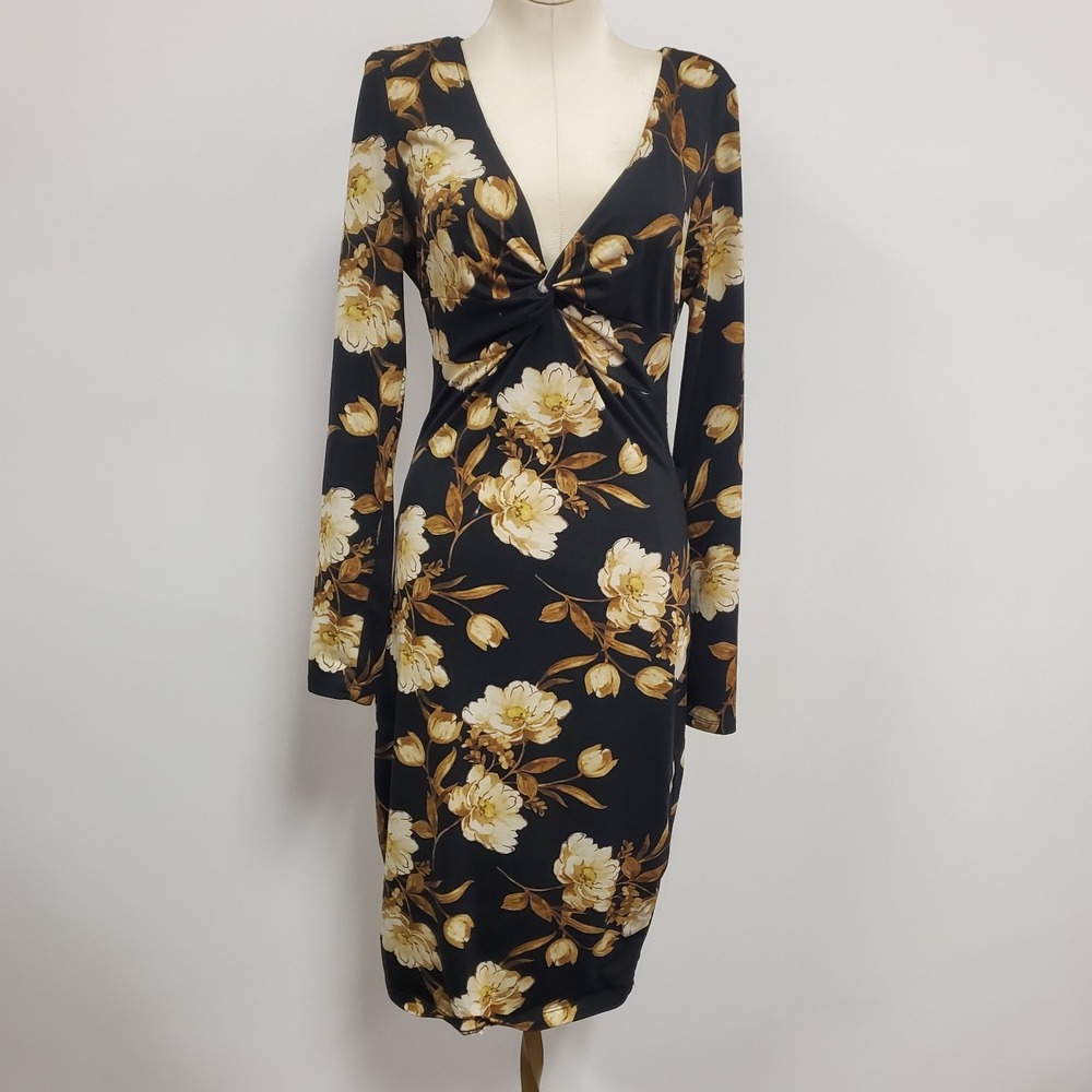 Iris Womens Dark Floral Y2K Babydoll Dress Size M‎ Black Preppy Event Romantic